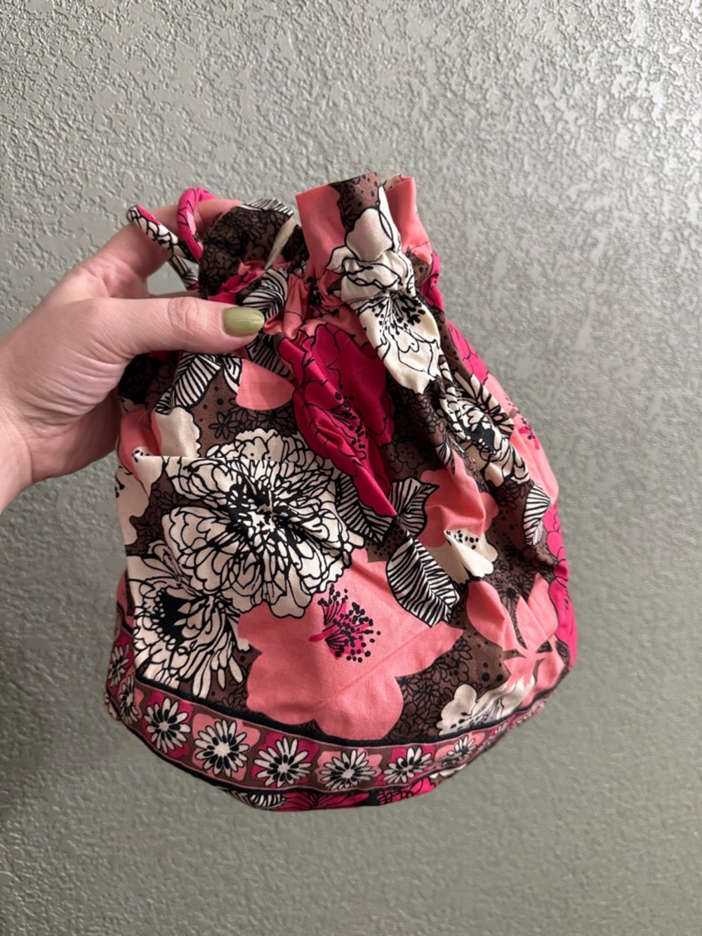 Vera Bradley Coral Pink Floral Drawstring Ditti Bag